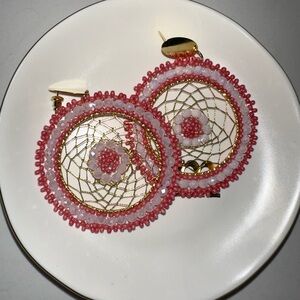 Pink and Gold Beaded Dreamcatcher Earrings-Never Worn